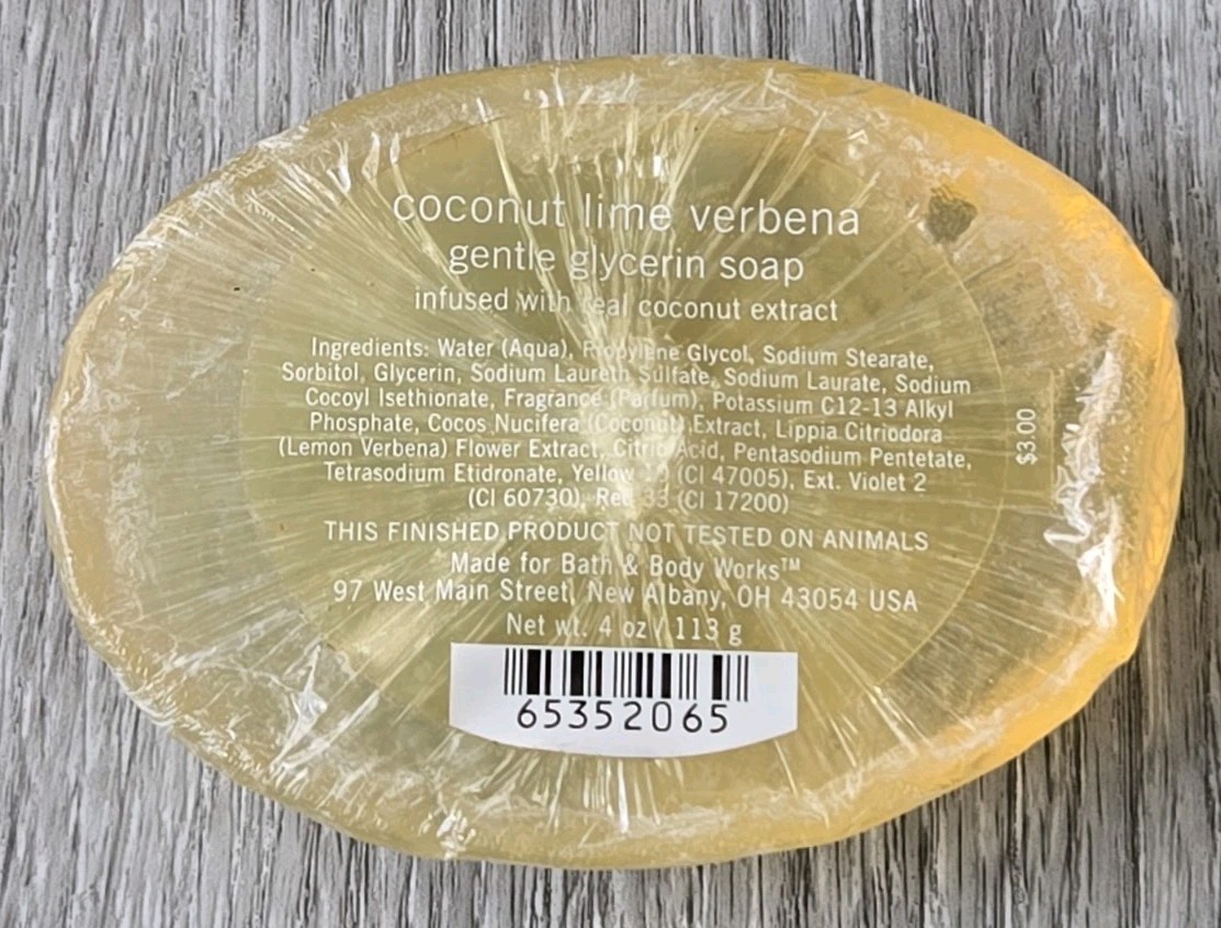 BATH AND BODY WORKS *COCONUT LIME VERBENA* GENTLE GLYCERIN SOAP 4 OZ NEW SEALED