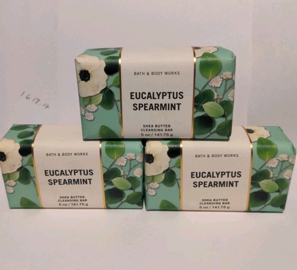 Bath and Body Works EUCALYPTUS SPEARMINT Shea Butter Cleansing Bar Soap Lot 3