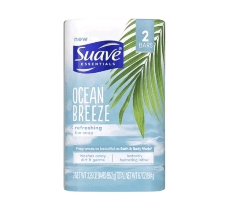 🩵 SUAVE 🩵 ESSENTIALS (2-BARS) 3.35 Oz 🌴 ●OCEAN BREEZE● 🌴🫧 ≈GENTLE≈ 🫧 Soap.