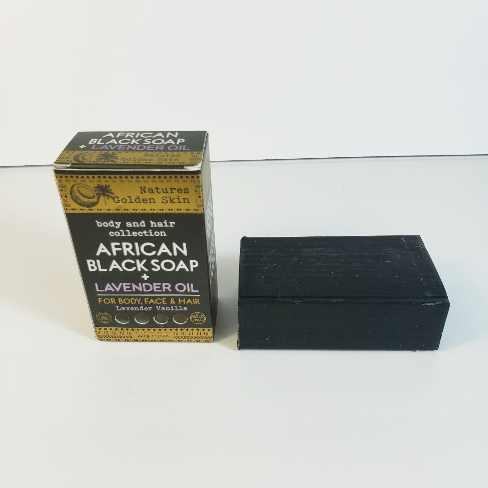 Natures Golden Skin African Black Soap+ Lavender OIl for Body Face & Hair 10 oz