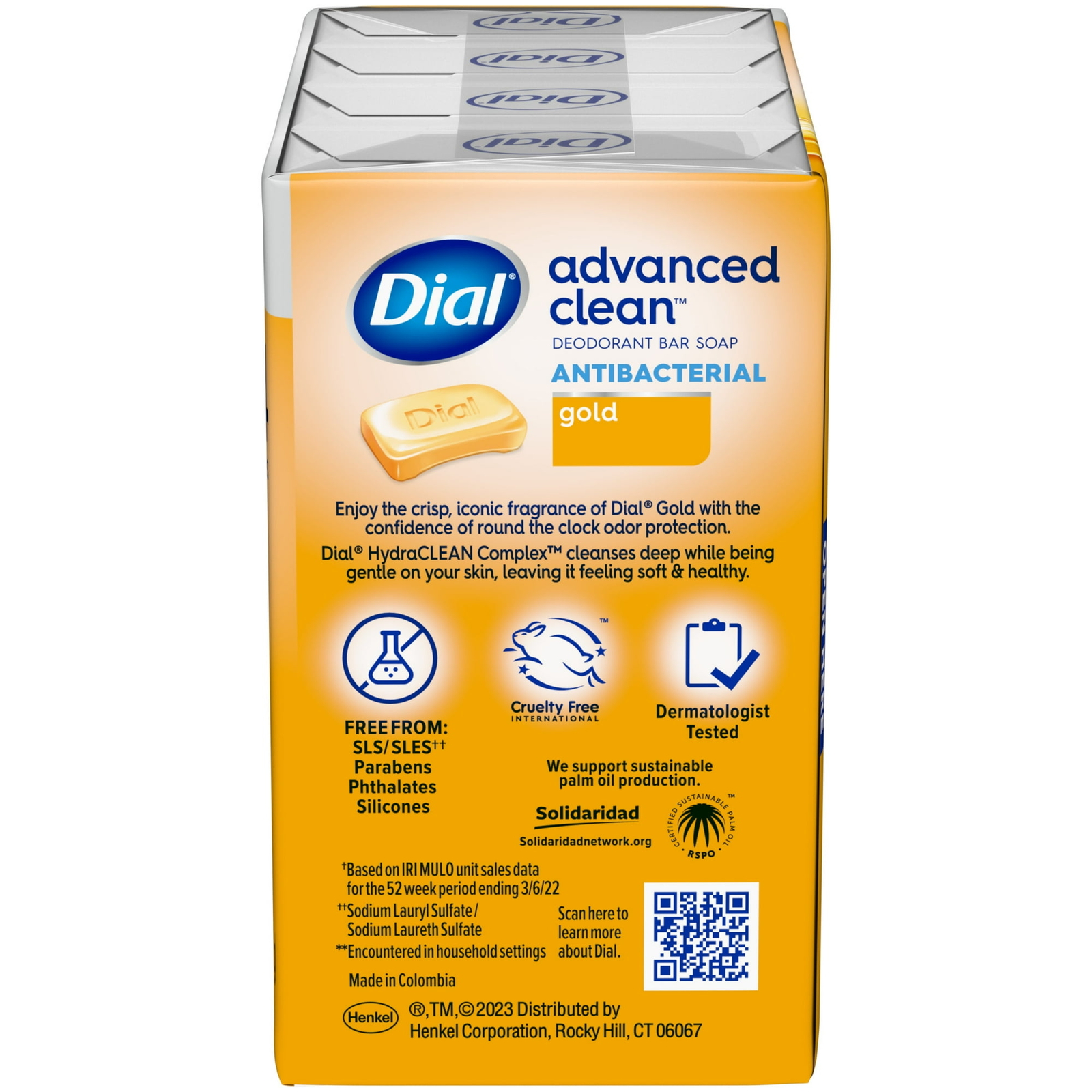 Dial Antibacterial Deodorant Bar Soap, Advanced Clean, Gold, 4 oz, 4 Bars