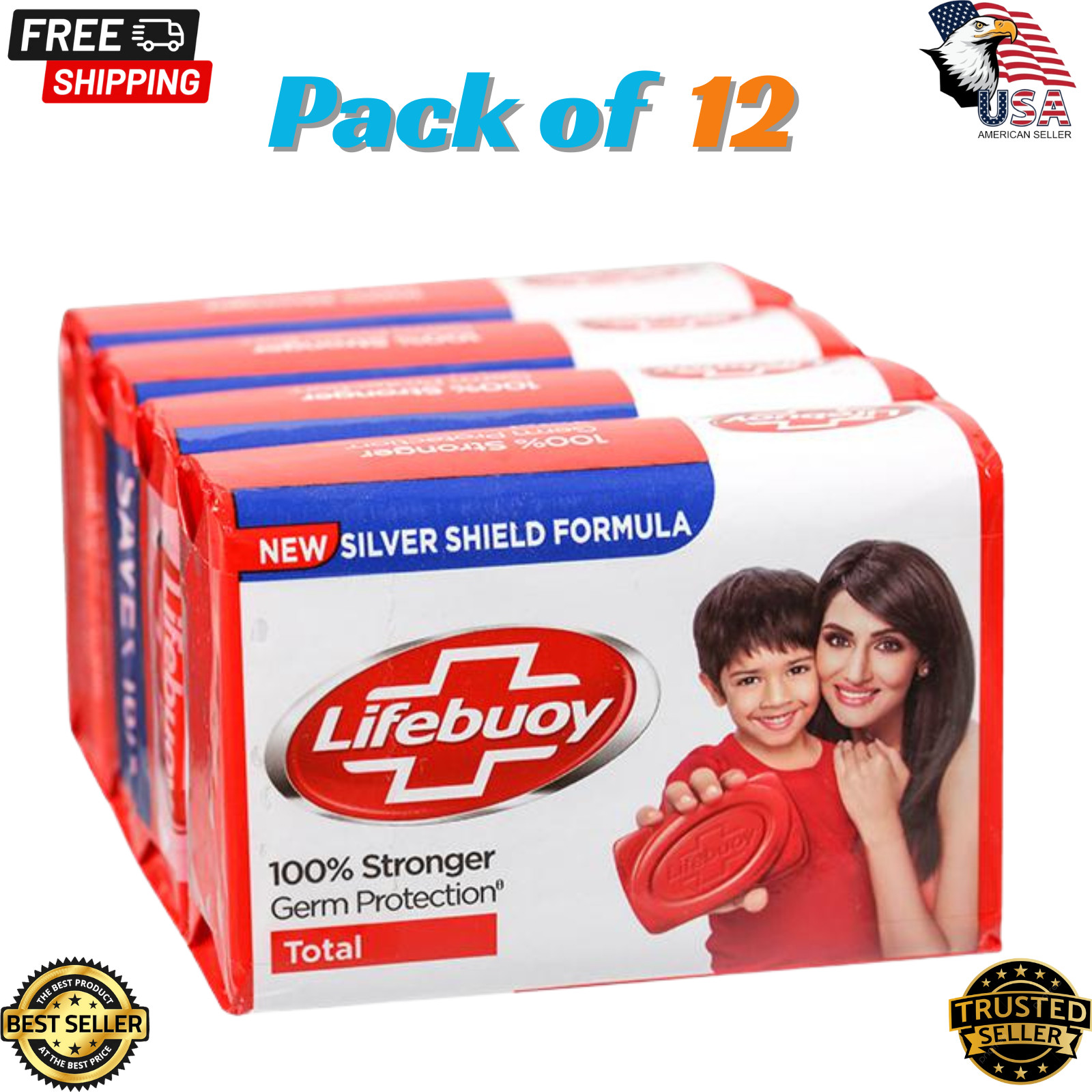 Lifebuoy Total Soap Bar 125g x12 Packs | Antibacterial Bath Soap | Free Shipping