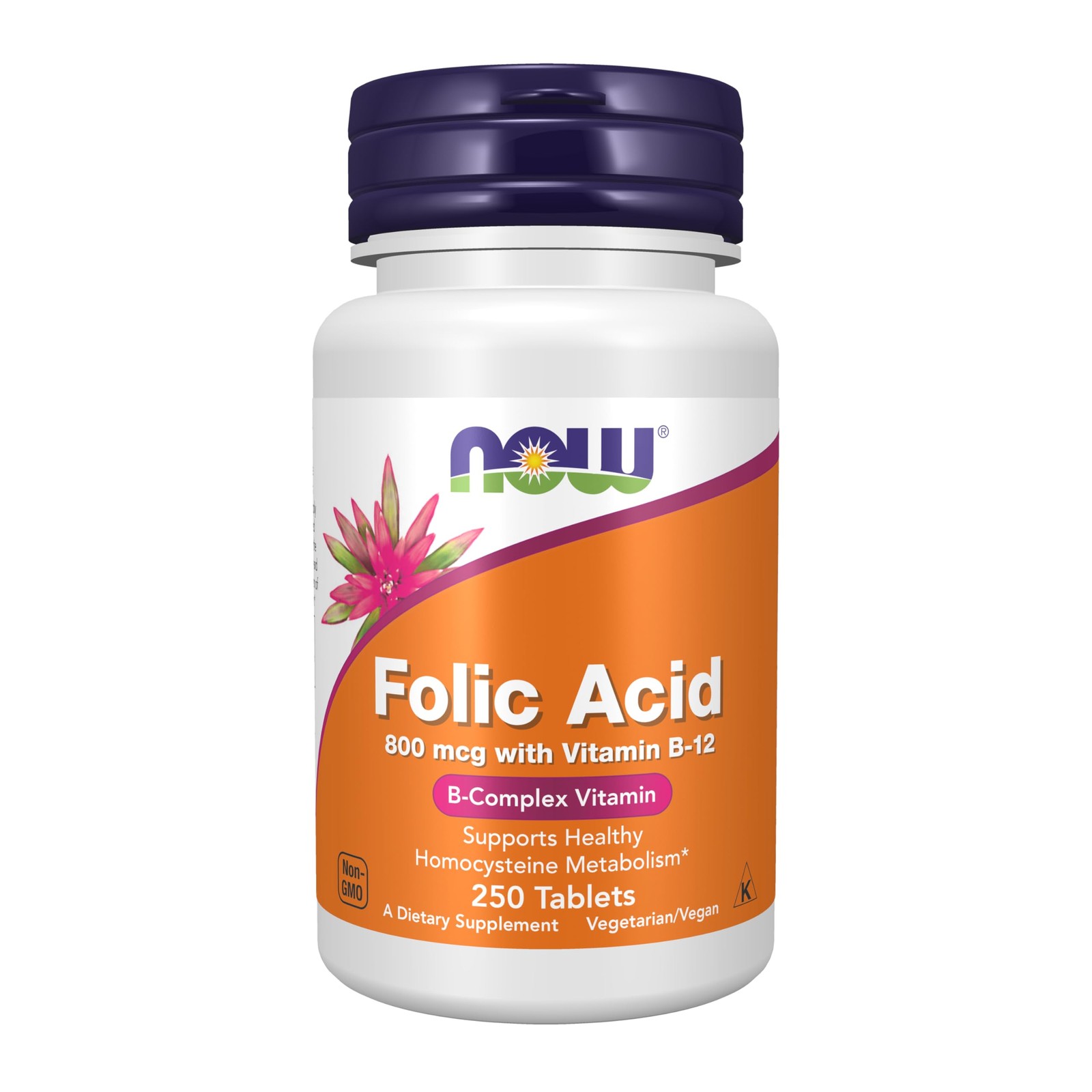NOW Supplements, Folic 250 Count (Pack of 1), Yellow/Beige W/Orange Speckles