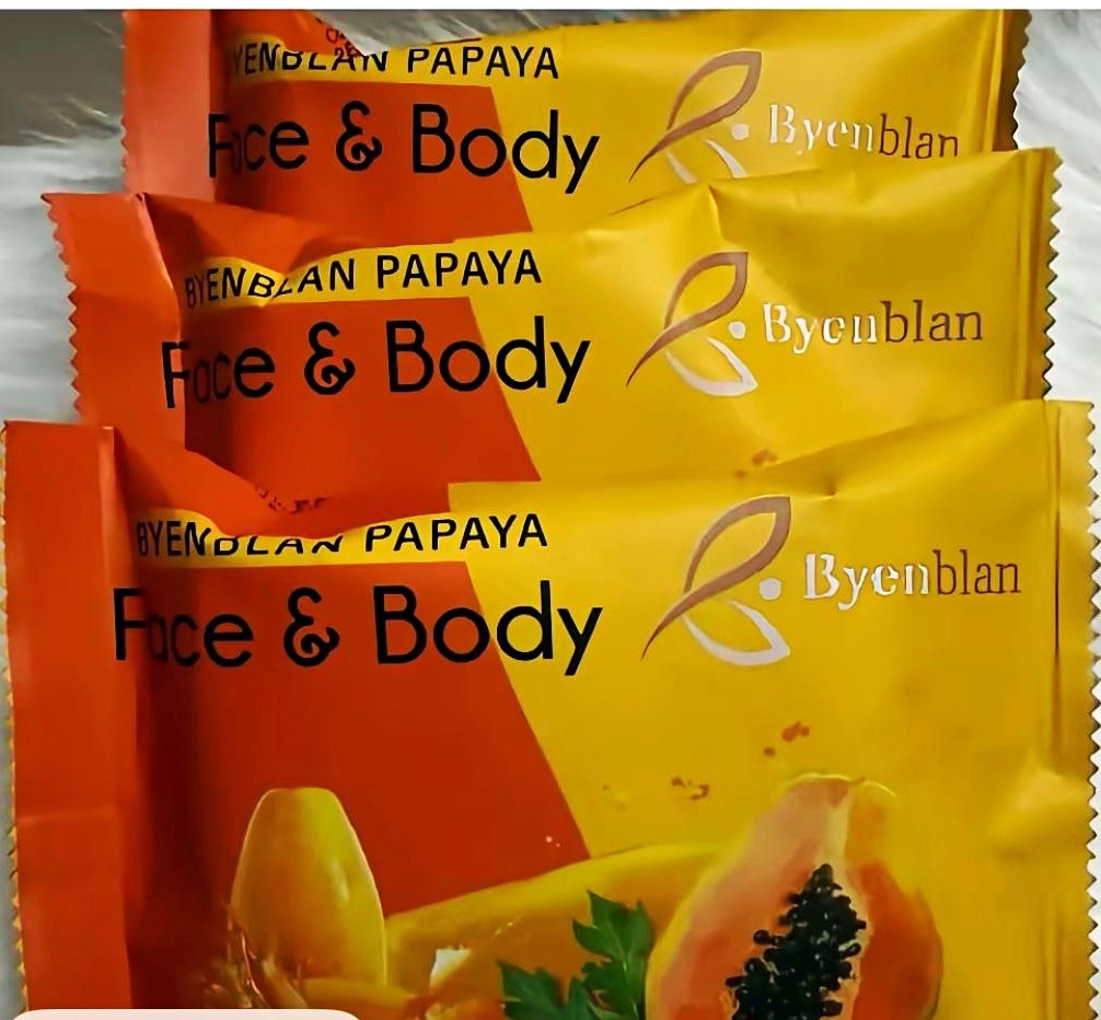 Byenblan Papaya Face & Body Soap Bar, Papaya Scent, Orange/Yellow