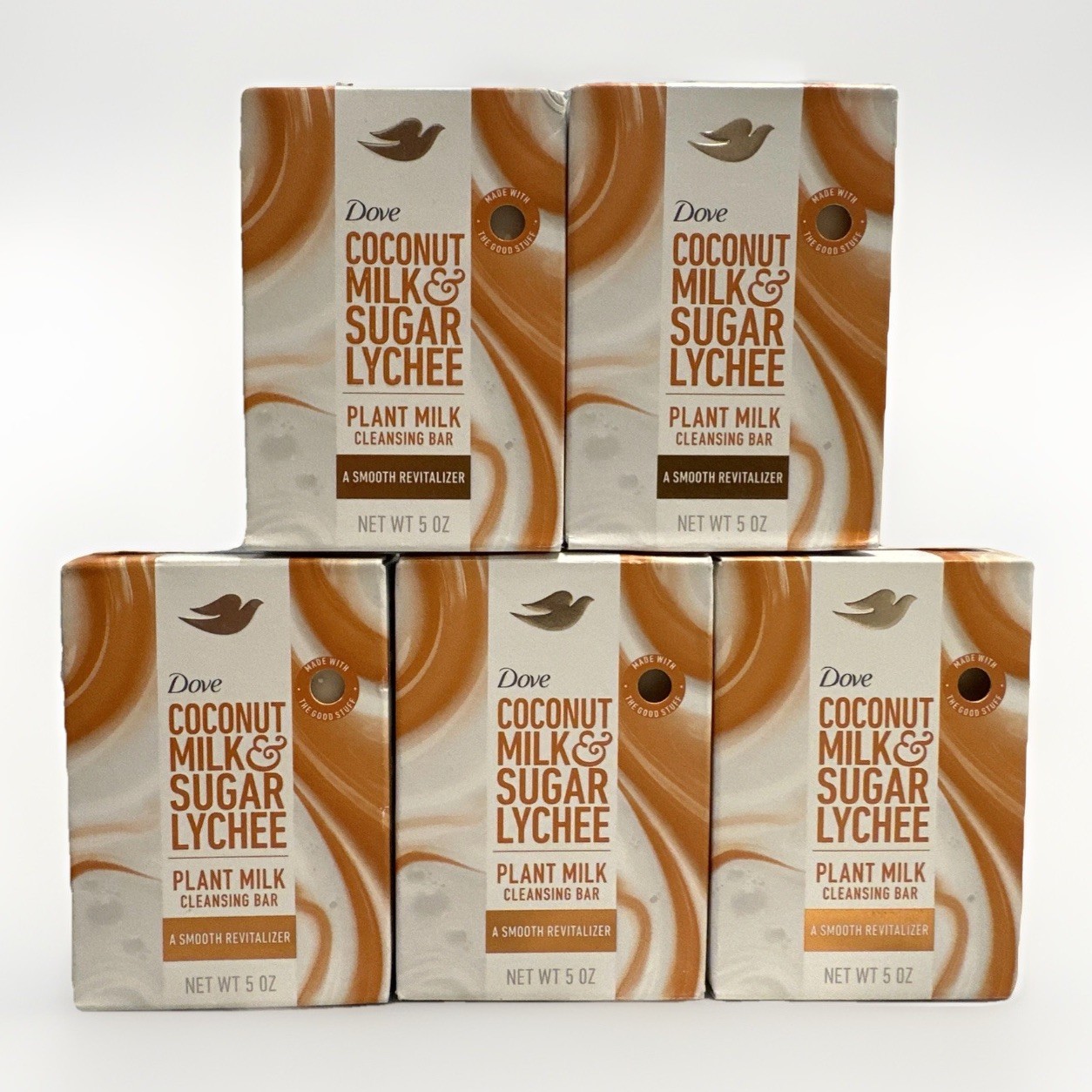 5 Pack: Dove Revitalizing Plant Milk Soap Bars Coconut Milk & Sugar Lychee 5 oz