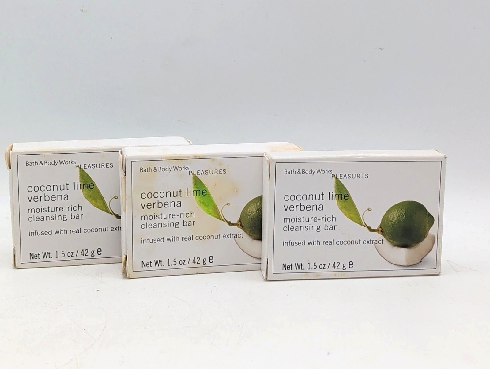 Bath Body Works Coconut Lime Verbena Bar Soap 1.5oz 3pc Lot Travel WEAR to box