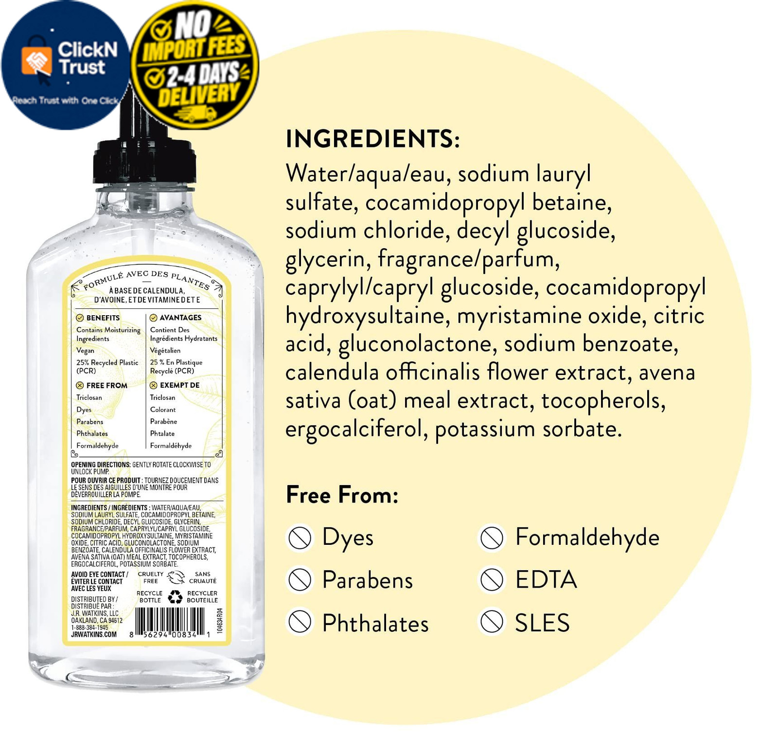 J.R. Watkins Gel Hand Soap, 3 Pack of 11 Fl Oz, 11 Oz (Pack 3), Lemon