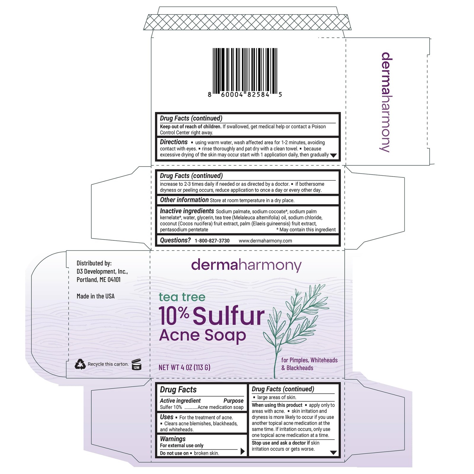Dermaharmony 10% Sulfur with Tea Tree Oil Acne Bar Soap 4 Ounce (Pack of 1)