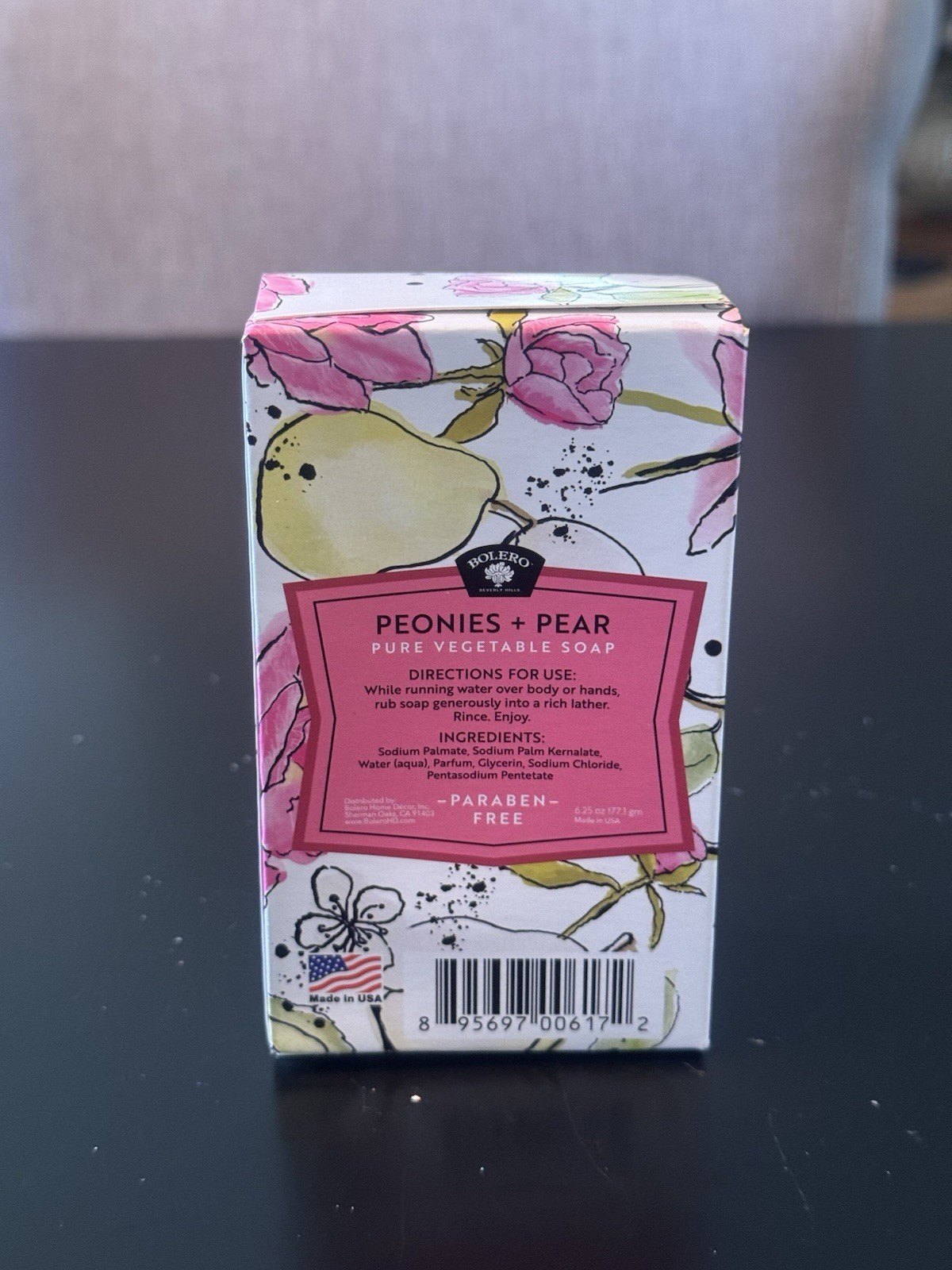 Bolero Beverly Hills Peonies & Pear Pure Vegetable Soap 6.25oz Paraben-Free