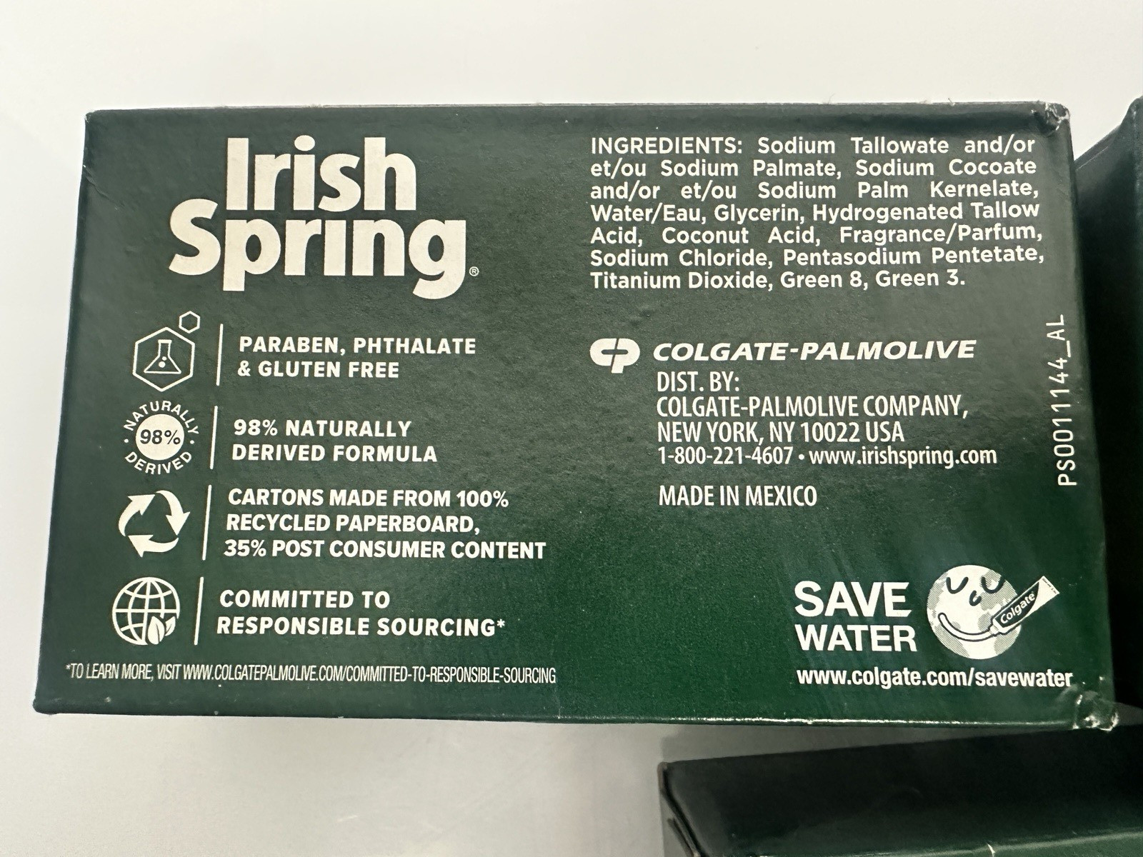 Original Irish Spring Deodorant Soap 3 Bars 3.7 oz No Flaxseed Oil New Sealed