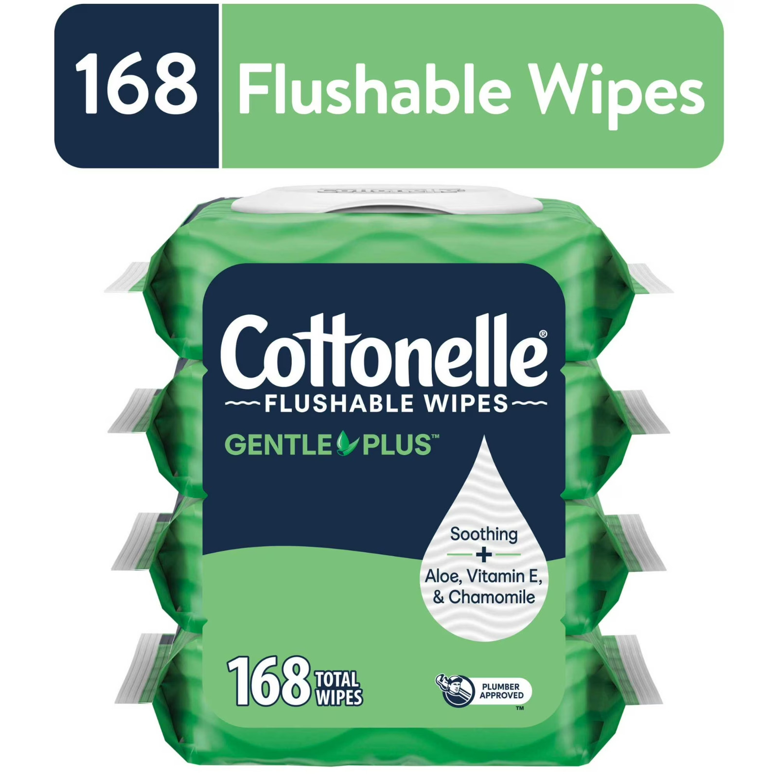 Cottonelle GentlePlus Flushable Wet Wipes, 4 Flip-Top Packs 168 Total Flushable.