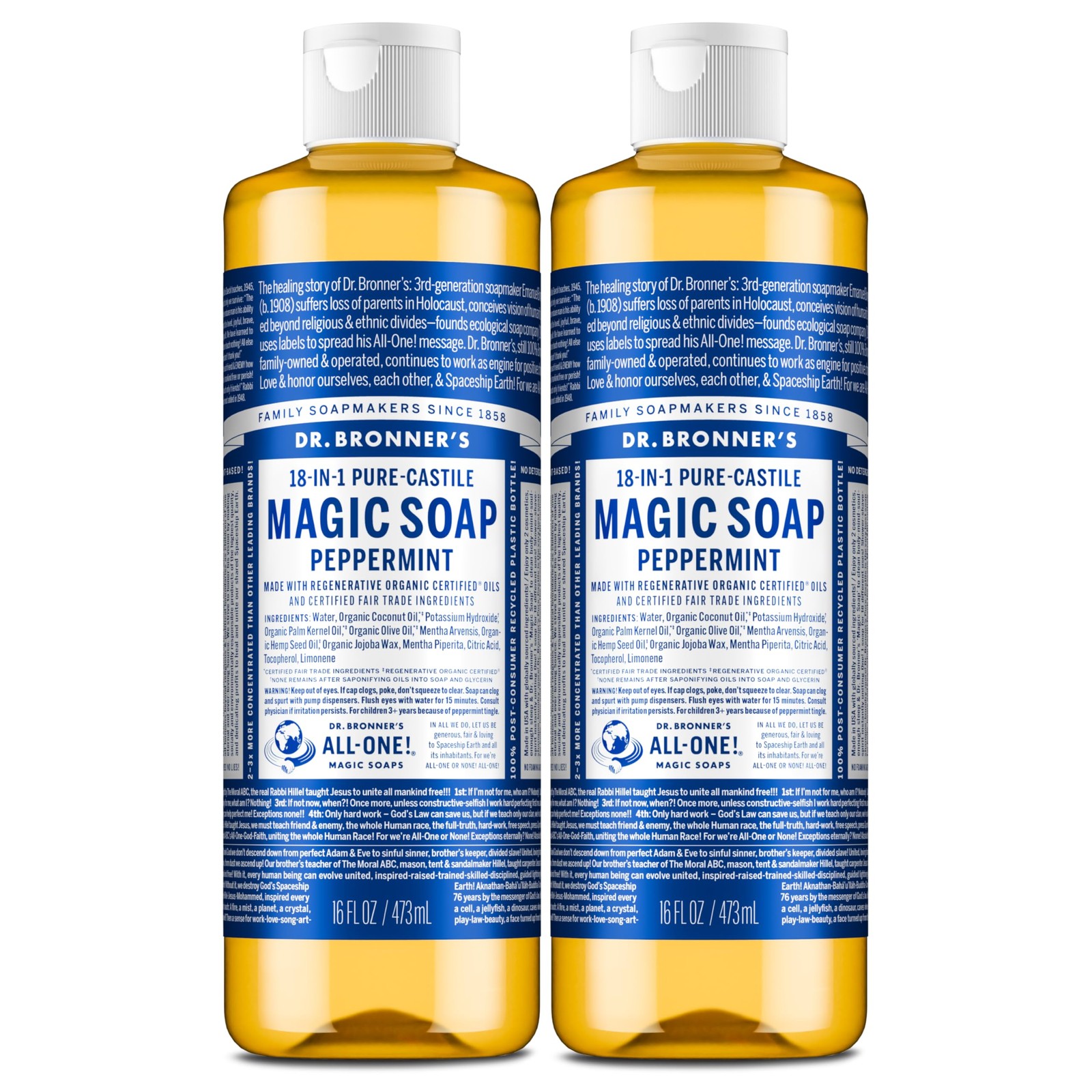Dr. Bronner’s Magic Soap-Pure-Castile Liquid Soap 16 Fl Oz (Pack of 2)