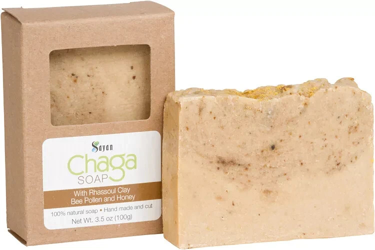 Chaga Mushroom Soap Bar All Natural Hand Made with Clay Bee Pollen & Honey