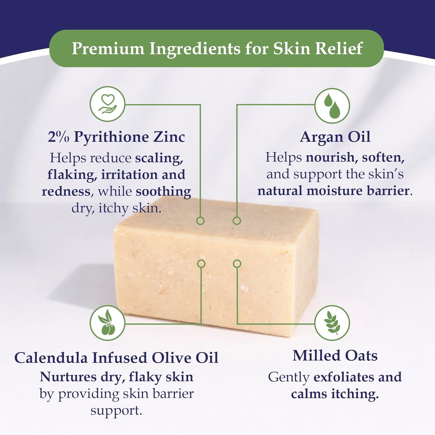 Zinc Bar Soap, Olive Oil and Argan Oil 2% Pyrithione Zinc (Znp) for All Skin Typ