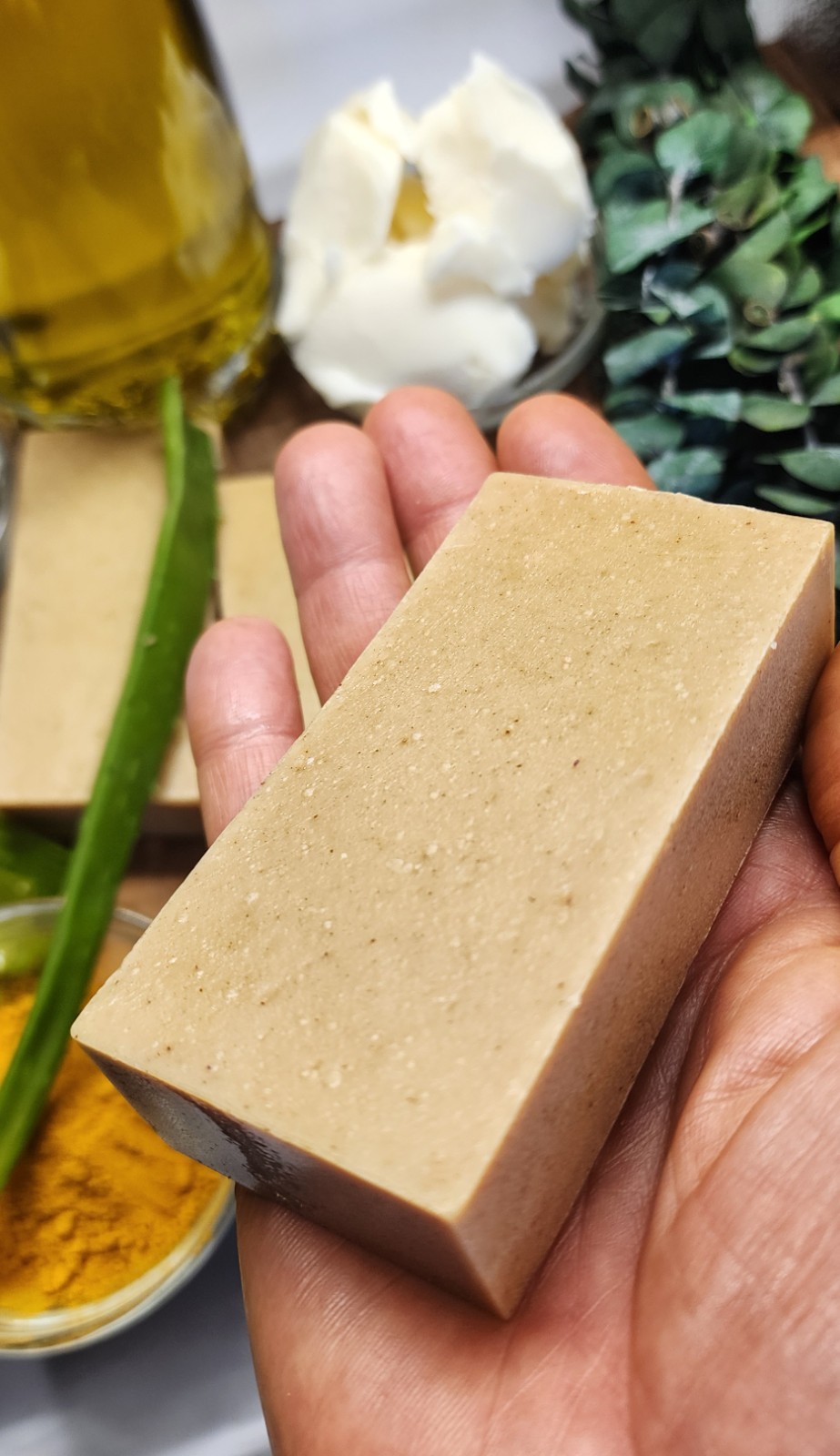 6 Aloe Vera Turmeric Soap Bars with Eucalyptus Shea Butter Kaolin Clay (4.8 oz)