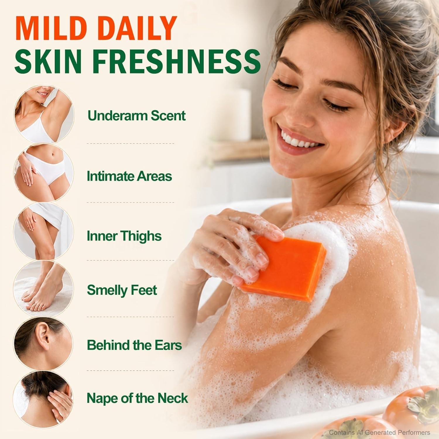 5 PCS Persimmon Soap Bar（80g） for Body Odor Control, Natural Refreshing Body …