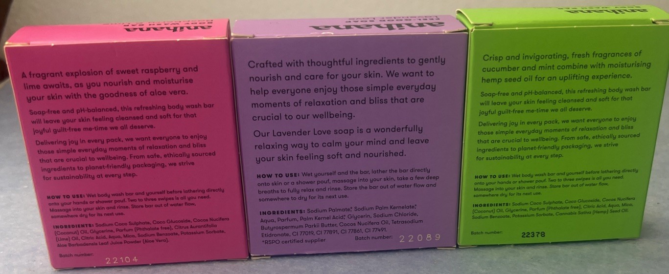 anihana Body Wash Bar Raspberry &Lime, Lavender Love, Cucumber & Mint Lot of 3