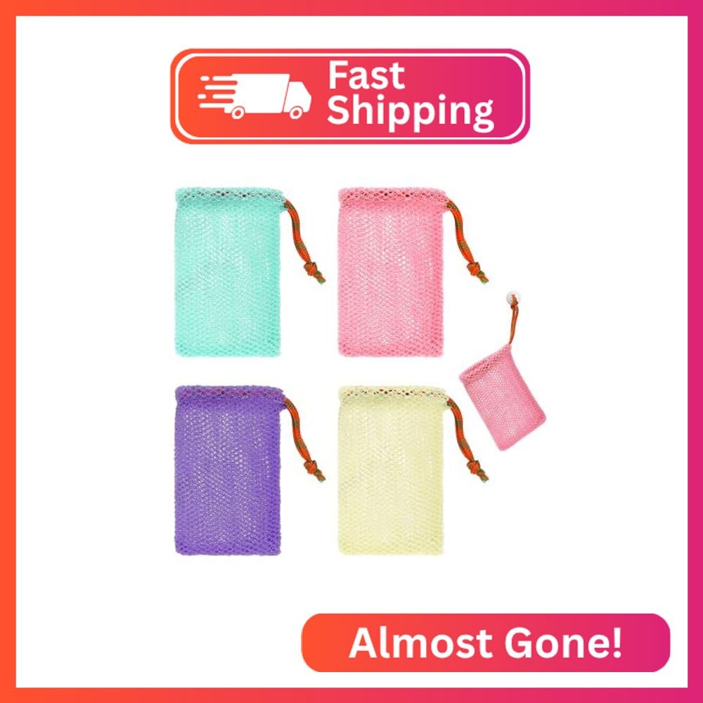 JJUNW 4 Pack Soap Savers, Exfoliating Mesh Soap Pouch, Foam Net Soap Saver Sack