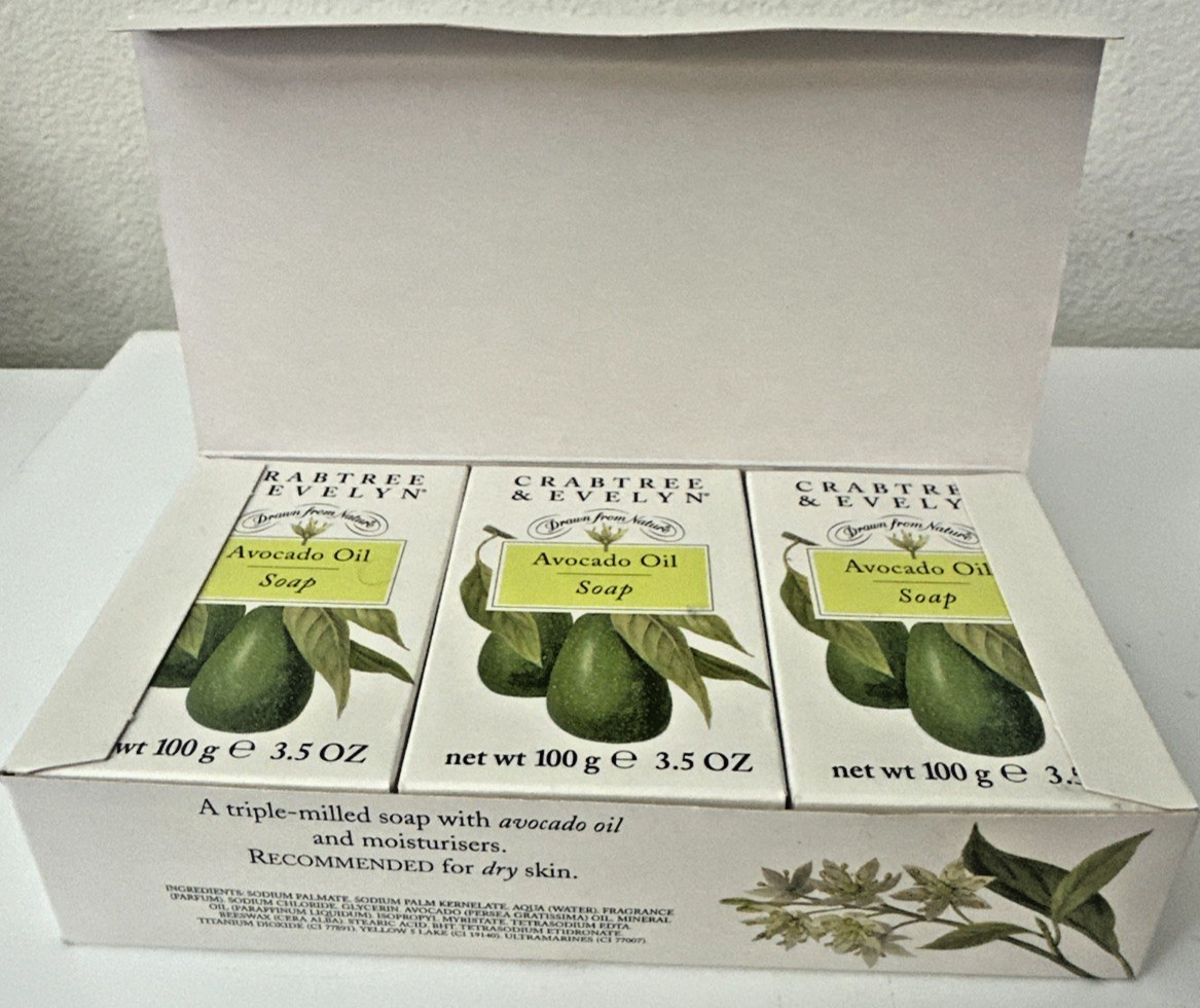 Crabtree & Evelyn AVOCADO OIL Soap Bars Set Of 3 VINTAGE 1995 Great Britain New