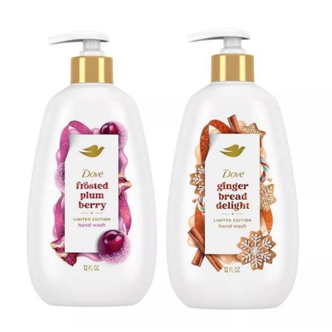 2 Pack Dove Holiday Treats Hand Soap – Limited Edition Gingerbread & Plum Berry