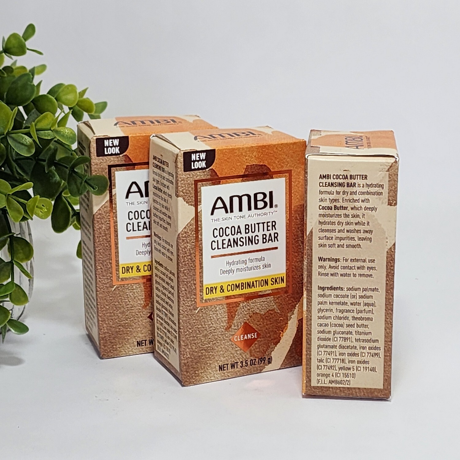AMBI Cocoa Butter Cleansing Bar Soap Dry & Combination Skin 3.5 oz each – 3-Pack