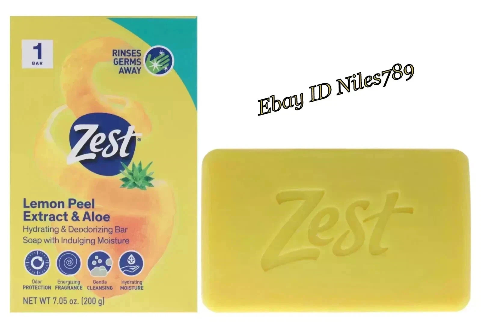 6 BARS Zest Lemon Peel Extract & Aloe Hydrating & Deodorizing Bar Soap 7.02oz
