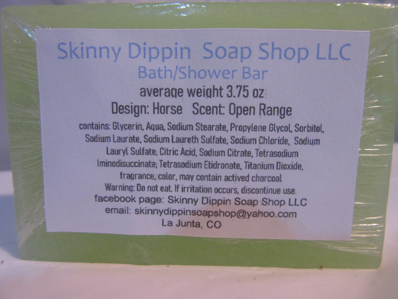 glycerin soaps Handcrafted white horse with green background scent “Open Range”