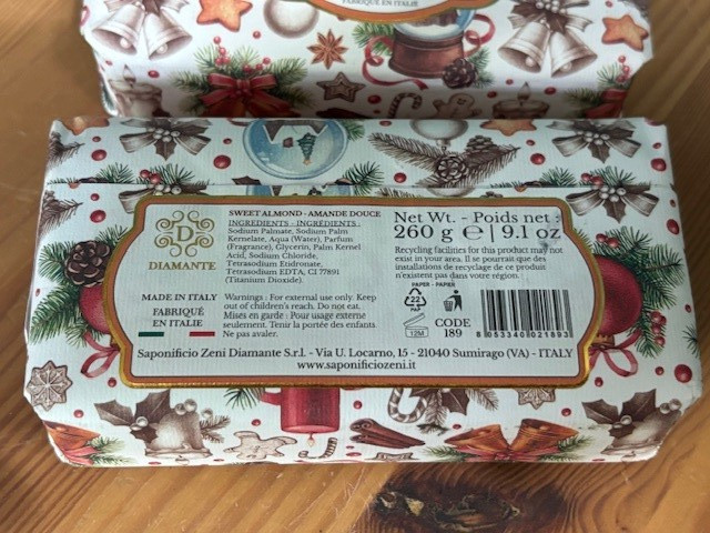 2 NEW DIAMANTE SWEET ALMOND FINE TRIPLE MILLED VEGETABLE SOAP BAR ITALY 9.1 OZ