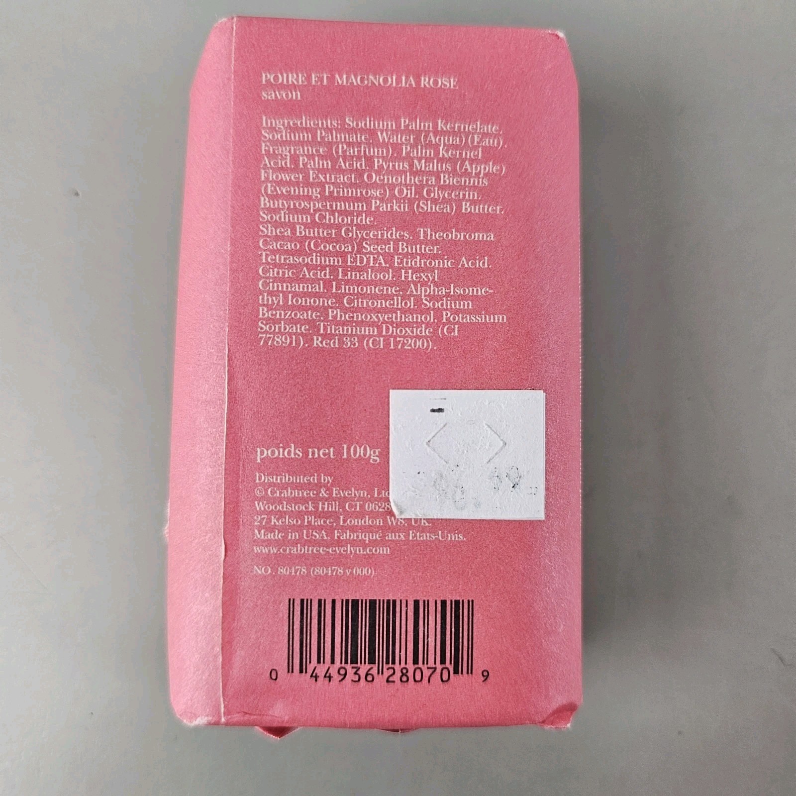 Crabtree & Evelyn PEAR & PINK MAGNOLIA Soap Bar 3.5oz New Old Stock