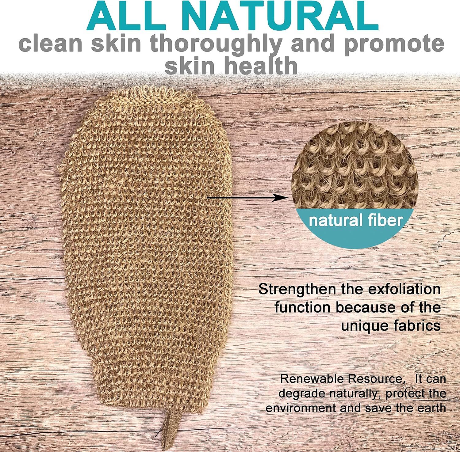 2 Pack 100% Natural Exfoliating Hemp Glove Mitt Mitten – Bath Sponge Brown