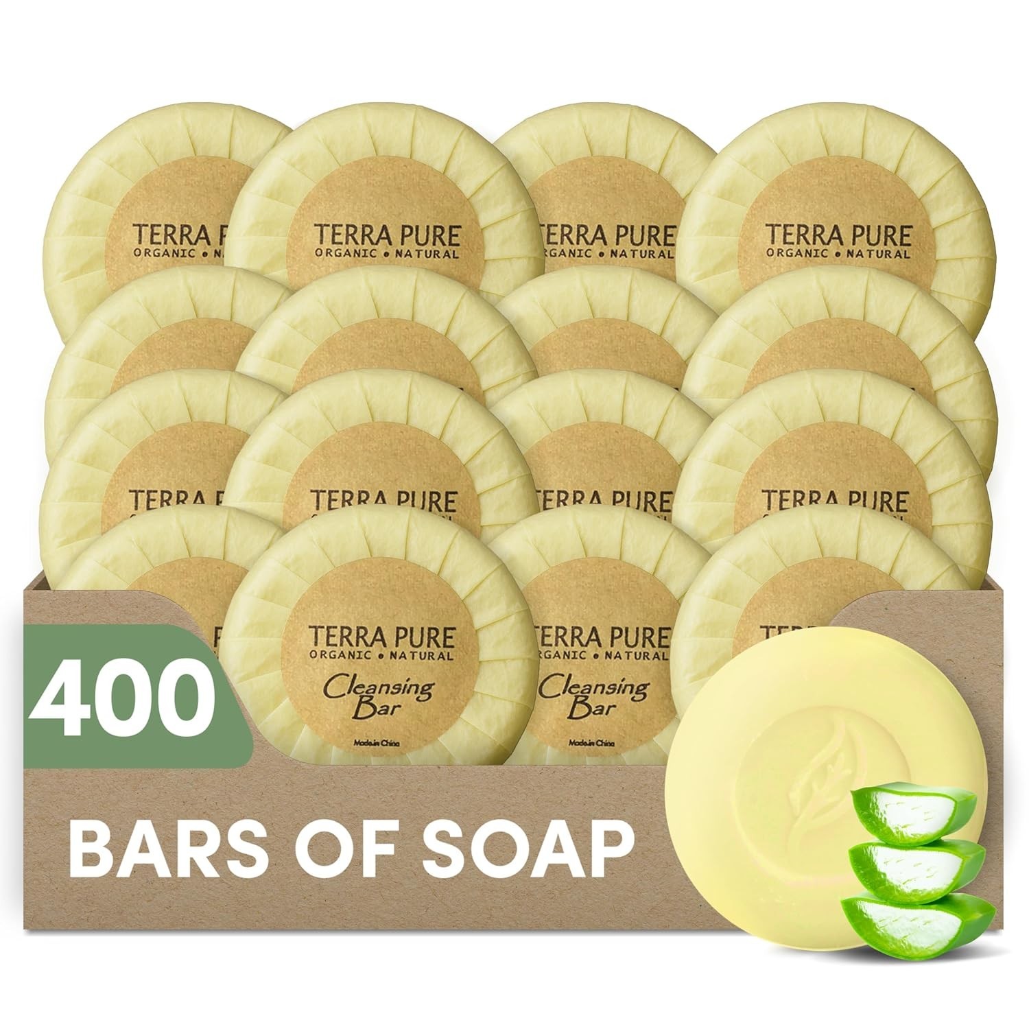 Terra Pure Travel Size Hotel Bar Soap 400 Count 0.6 oz Cleansing Bars Guest Amen
