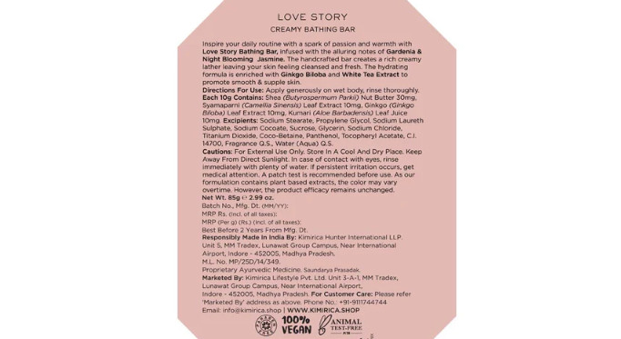Kimirica Love Story Organic Luxury & Vegan Bathing Bar – Gardenia & Jasmine