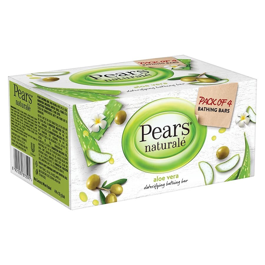 Pears Natural Detoxifying Soap Bar Aloe Vera 125g Pack of 4