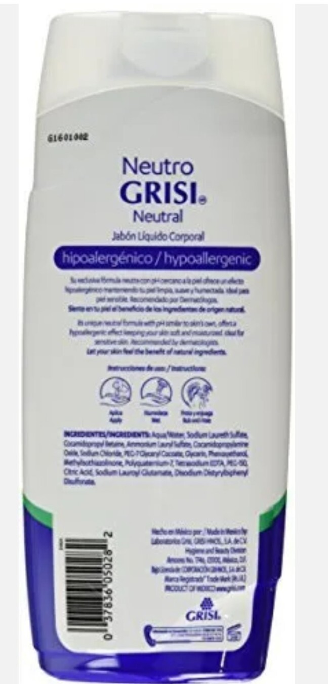 Grisi Neutro Neutral Shower Gel | Hypoallergenic Body Wash | 15.2 Fo