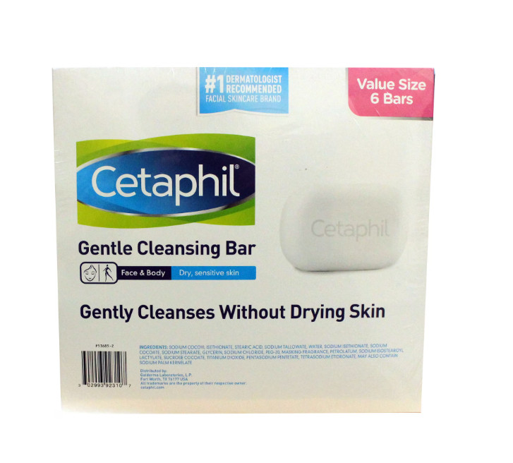 CETAPHIL Gentle Cleansing Bar Soap Nourishing Dry Sensitive Skin 4.5oz, 6-Pack