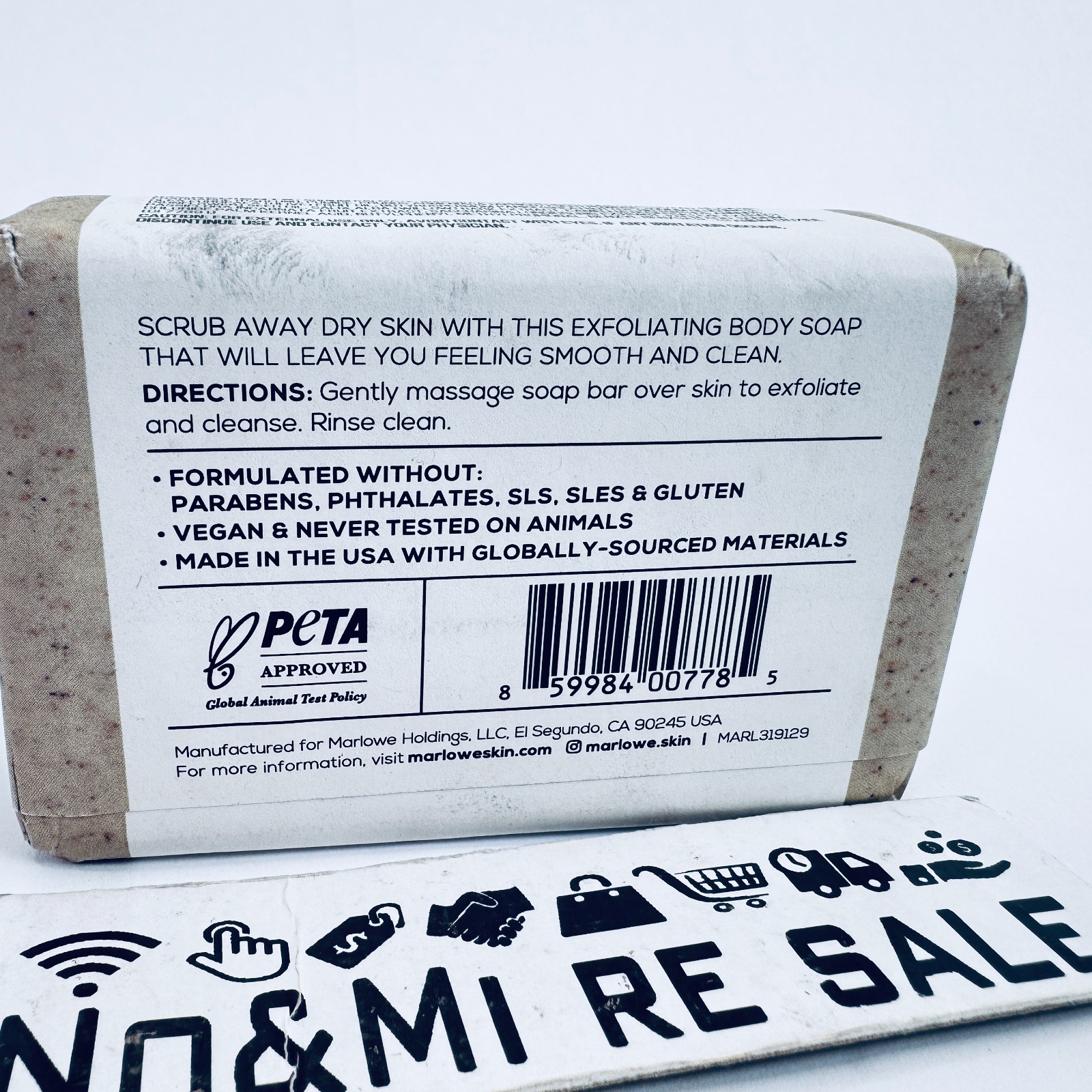 MARLOWE. No. 102 Body Scrub Soap, Exfoliating Soap Bar, Santal, 7 oz