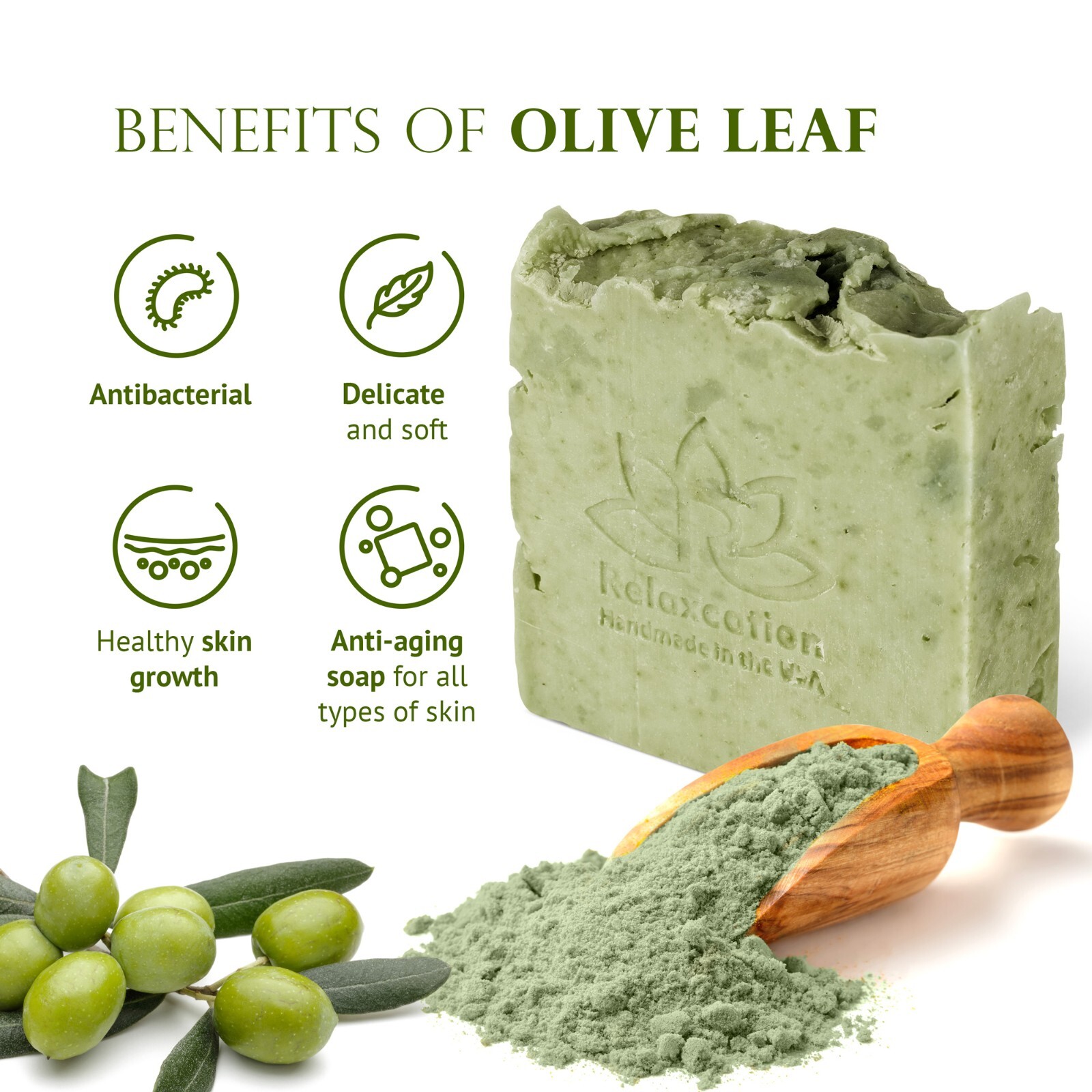 1 Vegan Natural Cold Process OLIVE OIL Soap Bar with 90% Organic Olive Oil