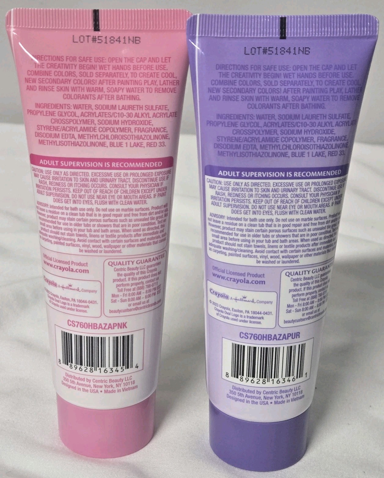 Crayola Bathtub Finger Paint Soap 2 Colors Pink & Purple Set Of 2 3oz Each