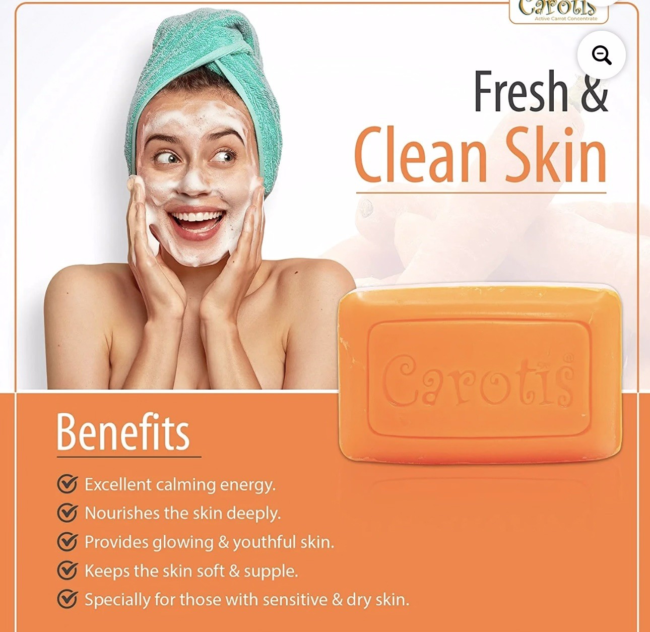 Carotis Beauty Soap 12-Pack | 80g Each Refreshing Cleansing Bars with Carrot Oil