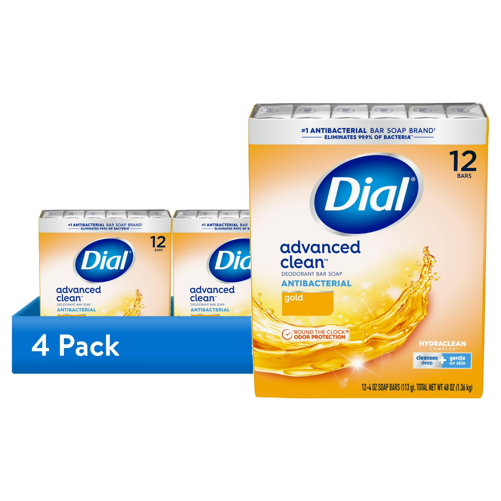 4 Pack Dial Gold Antibacterial Deodorant Bar Soap, Advanced Clean Deep Cleanse