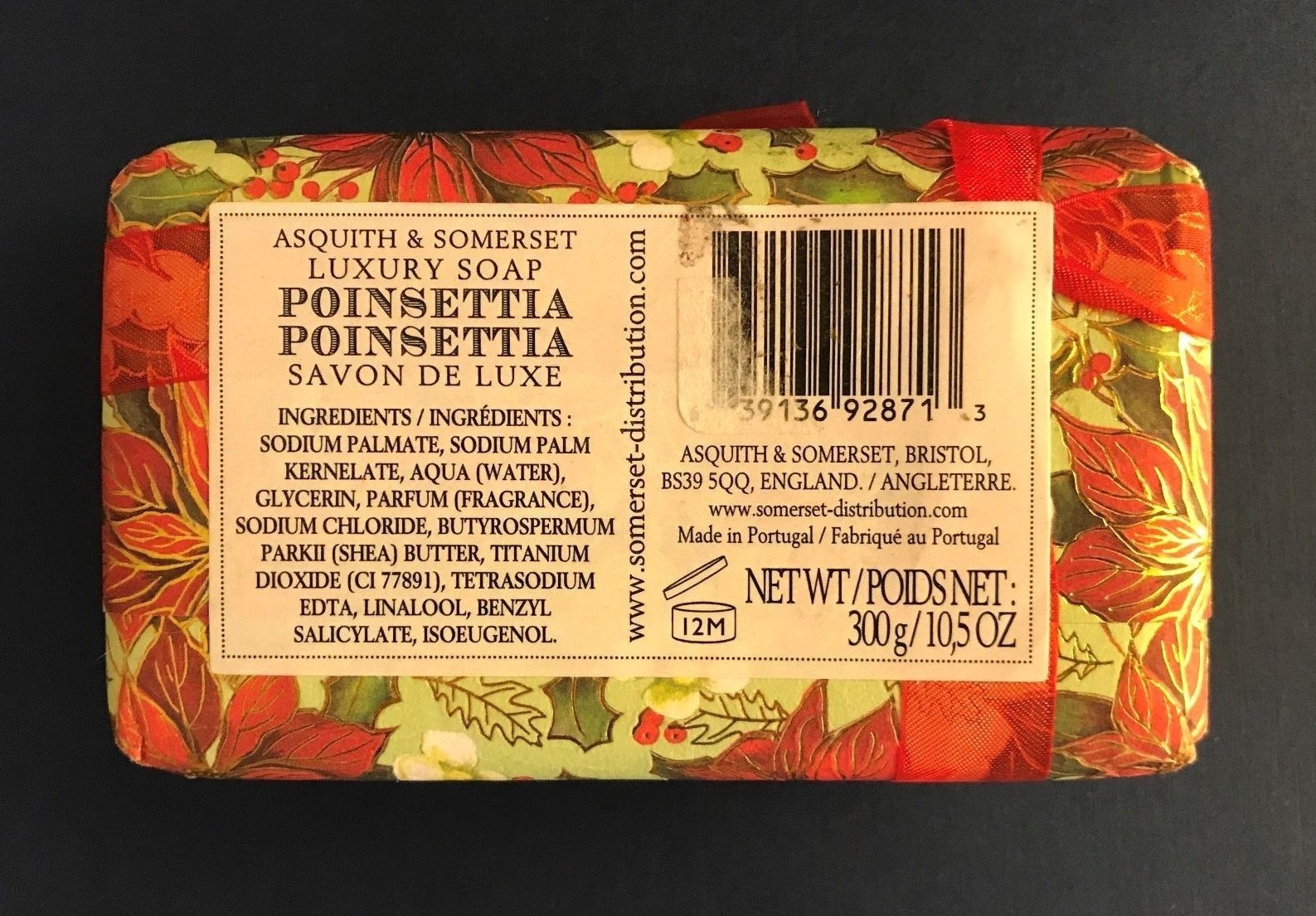 Asquith Somerset Portugal Poinsettia Luxury Soap Savon De Luxe 300G 10.5oz