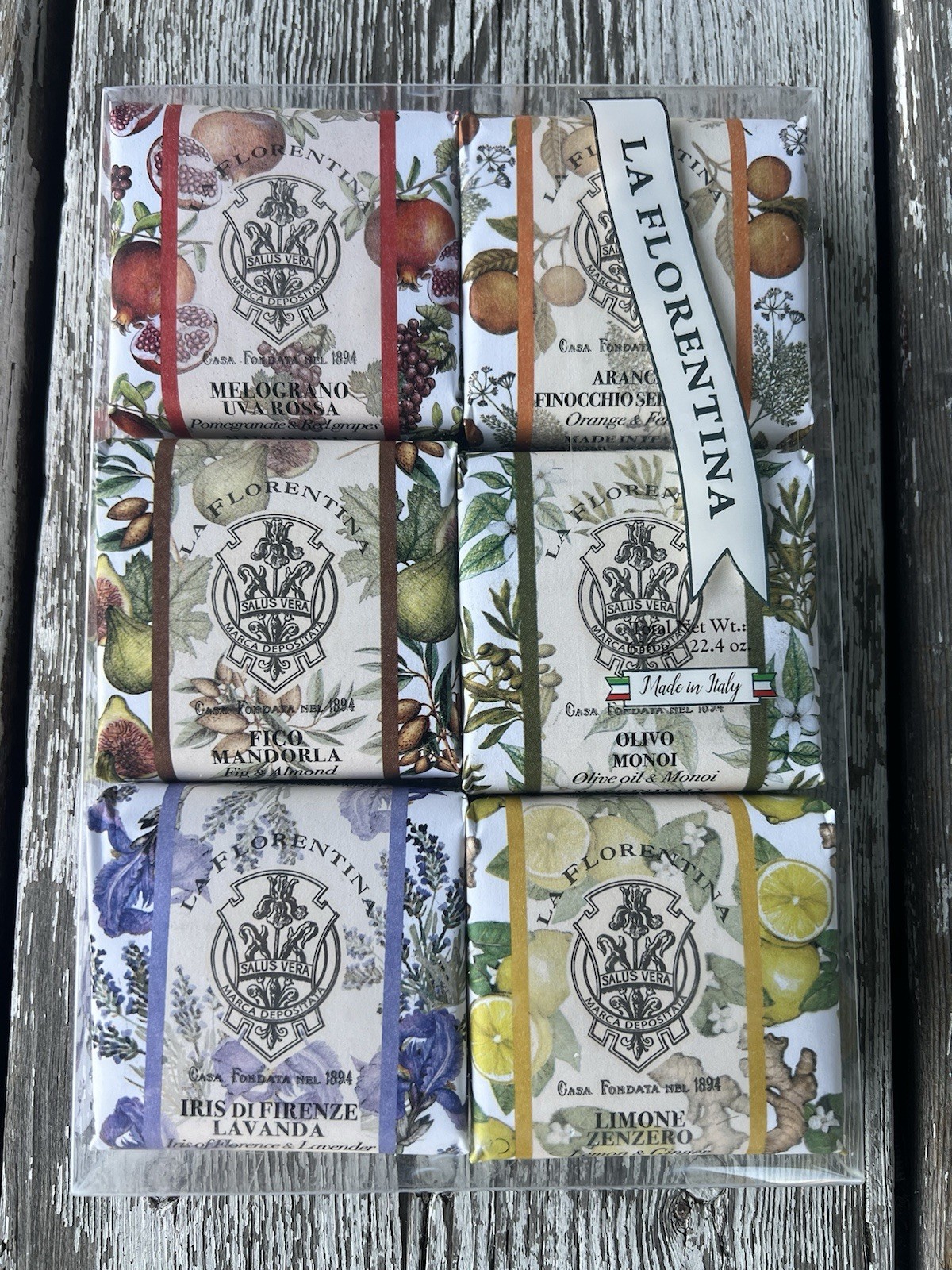 La Florentina Italian Luxury Bar Soap 6-Pack – Orange Fig Pomegranate Iris Lemon