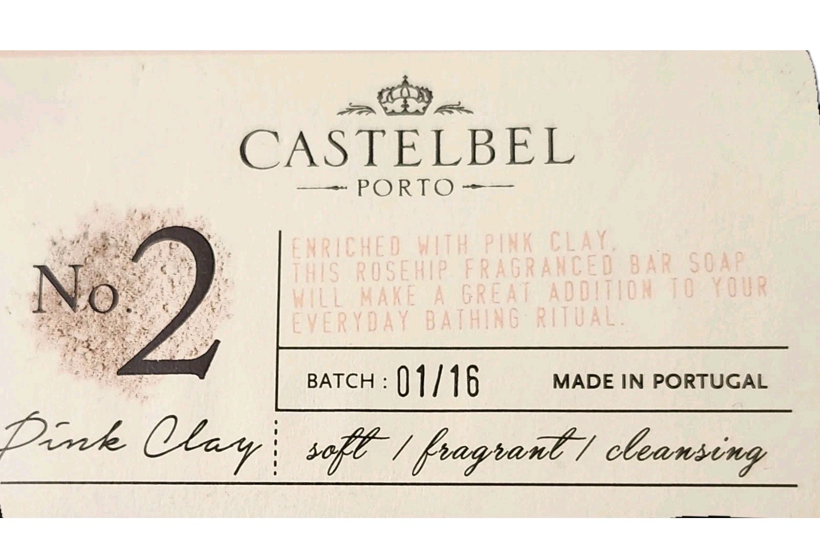 CASTELBEL PORTO ROSEHIP PINK CLAY BAR SOAP MADE IN PORTUGAL NEW FREE SHIPPING US