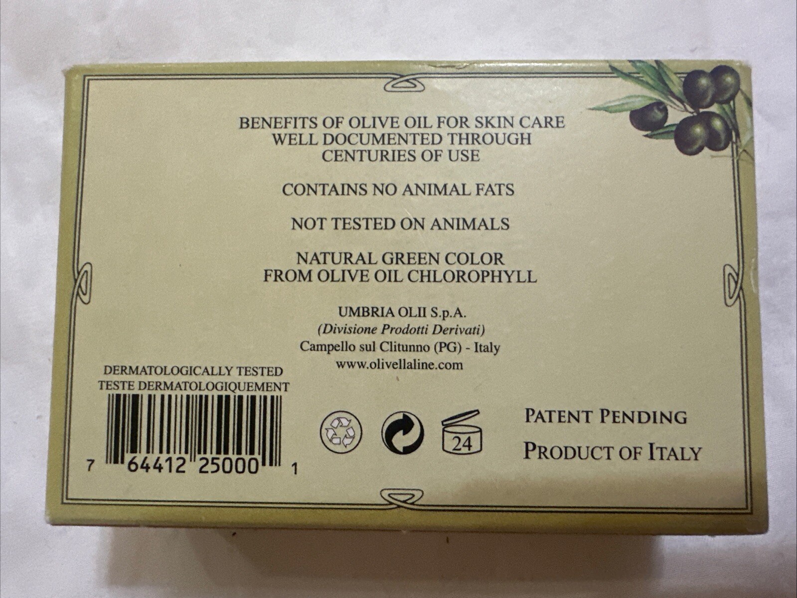 Olivella Face & Body Soap 5.29oz 100% Extra Virgin Olive Oil From Italy