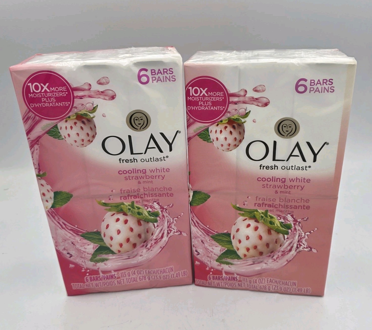 Lot Of 2 Olay Bar Soap Cooling White Strawberry Mint Beauty Bar 6ct Moisturizer