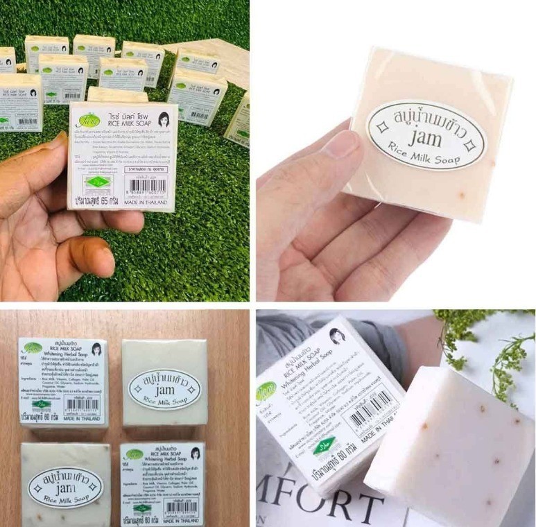 3 Pcs Jam Rice Milk Soap Bar Original Handmade Thailand) 65 g
