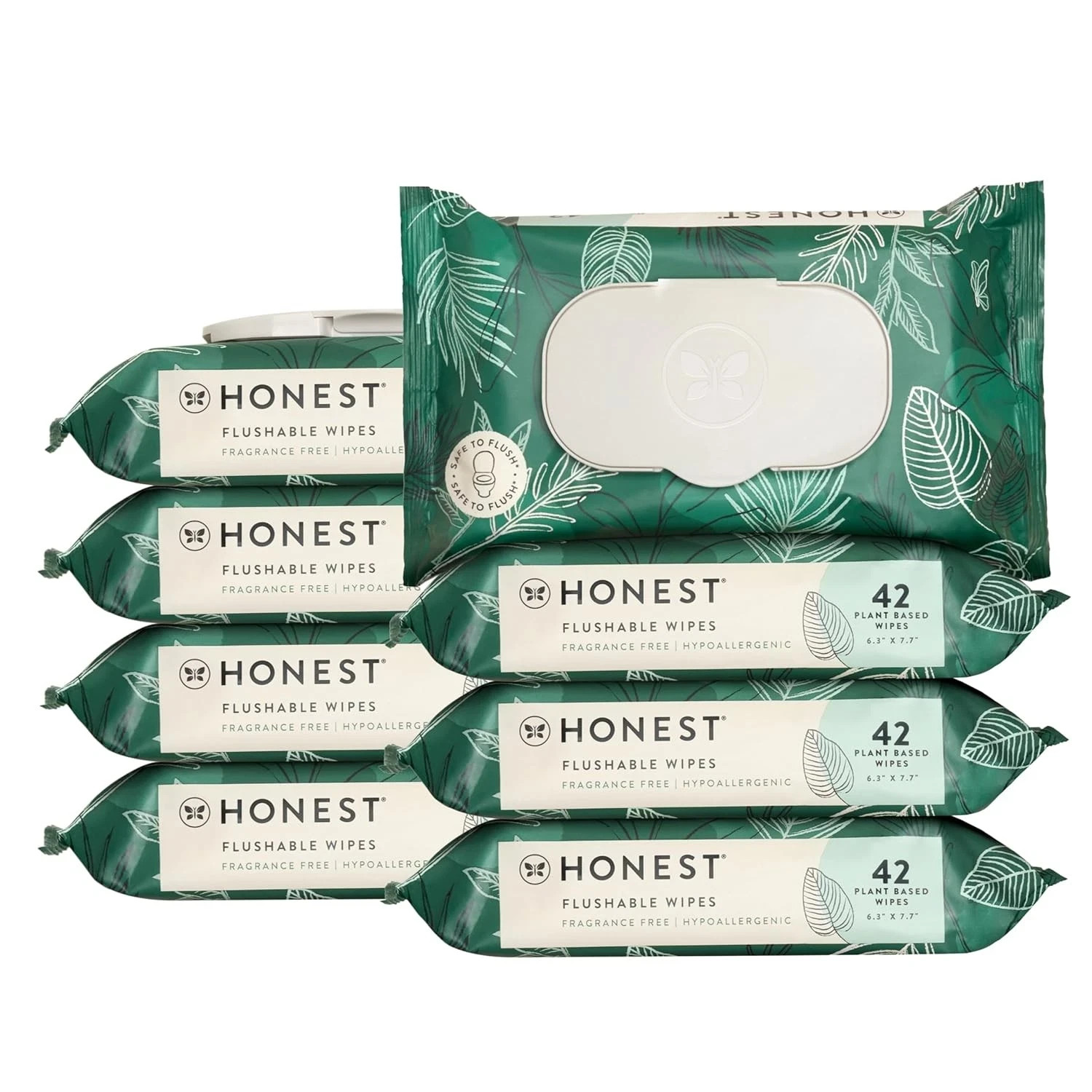 The Honest Company Flushable Wipes for 42 Count (Pack of 8), Tropical Leaves