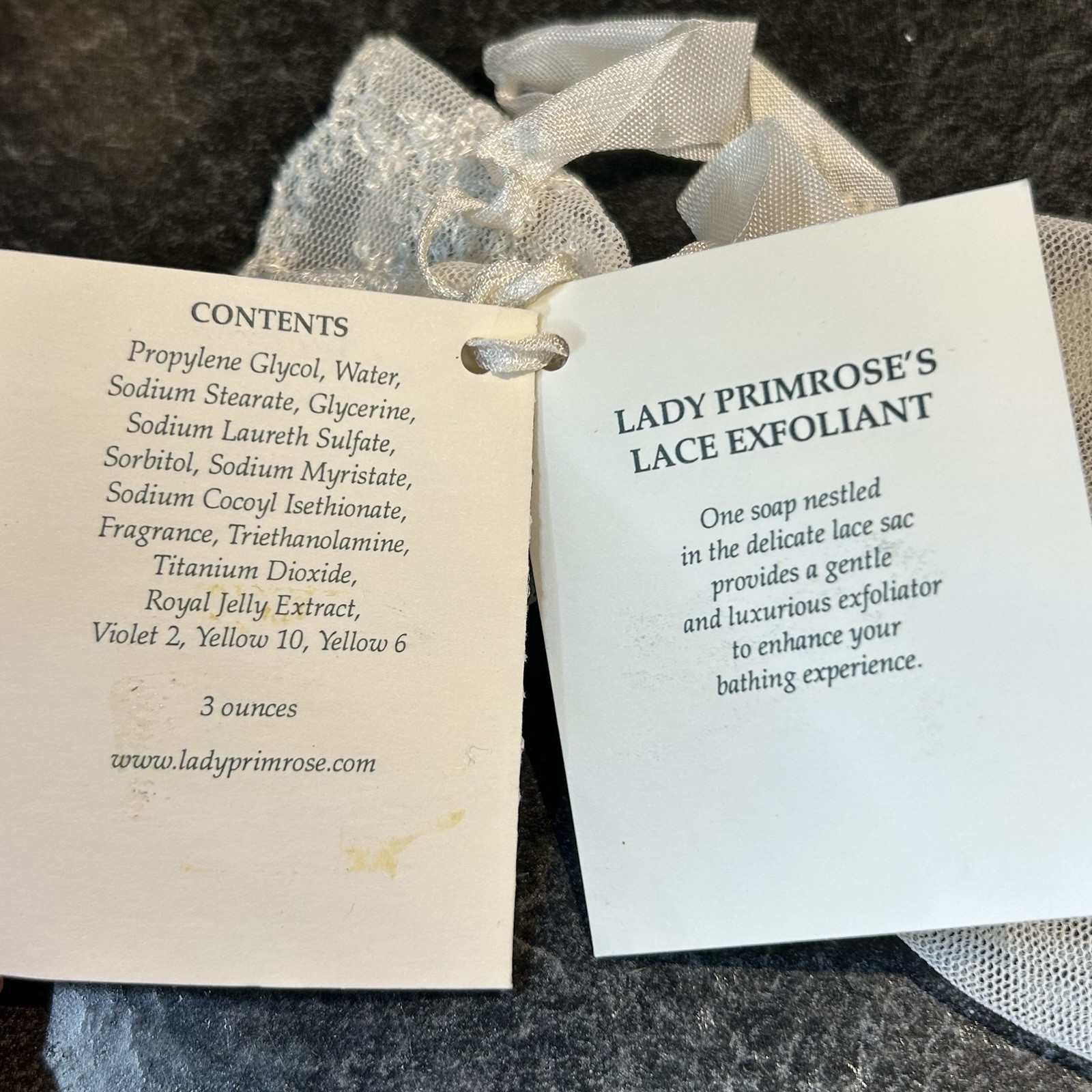 Lady Primrose Necture Dual Pour Cream & Glycerin 3 oz Soap W Lace Exfoliant Sac