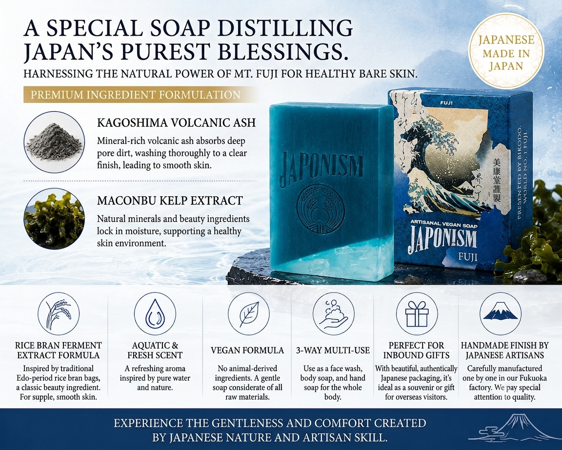 JAPONISM FUJI Vegan Bar Soap 5.3 oz Handmade Japanese Face Body and Hand Soap