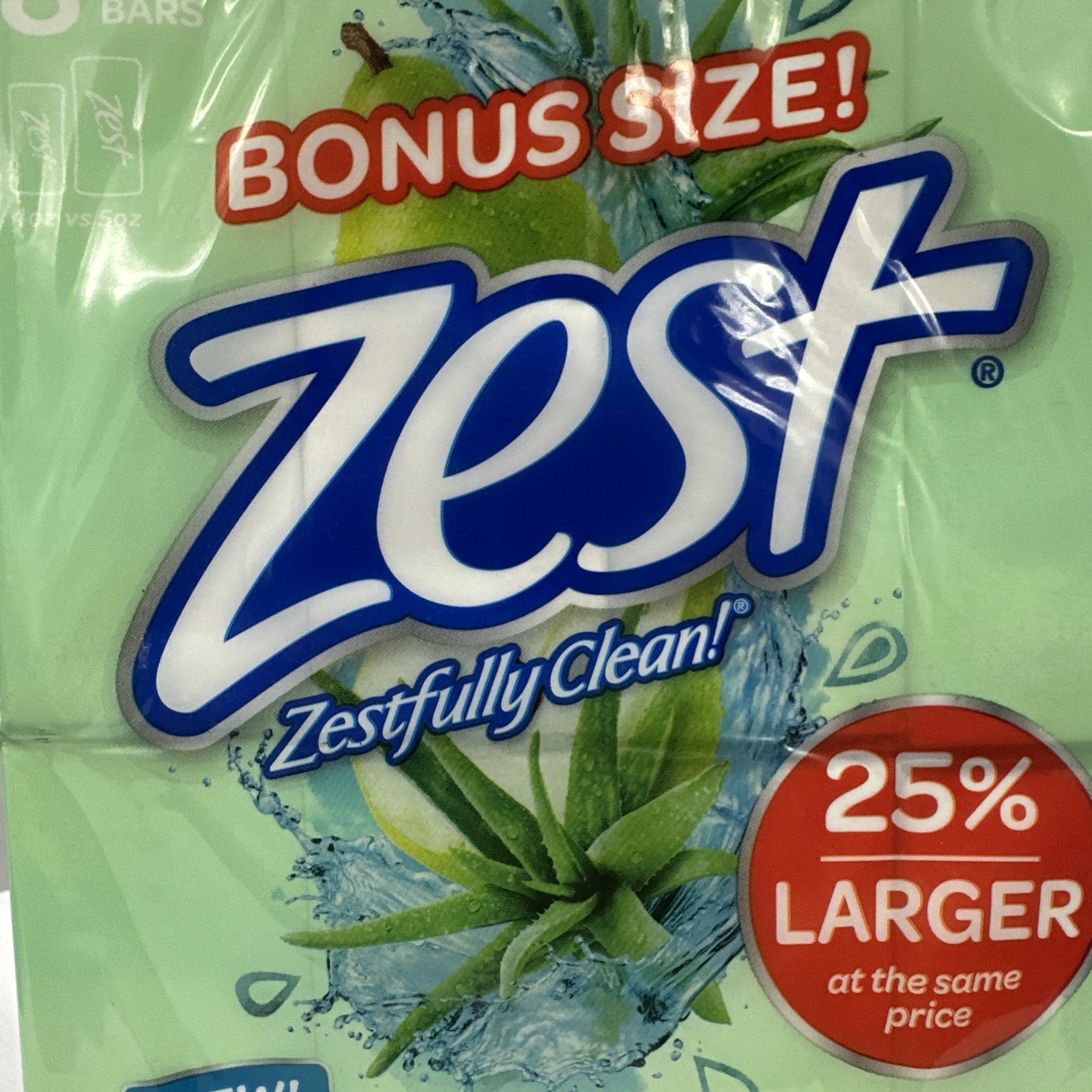Zest Aloe Water & Pear Fresh Hydration Bar Soap 8 Pack 5 oz Bars New Sealed